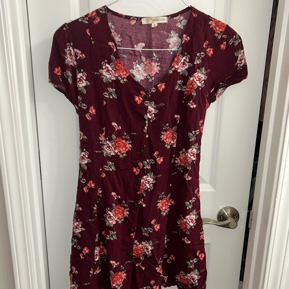 Rewind Dresses & Skirts - Rewind Burgundy Floral Button-Down Dress